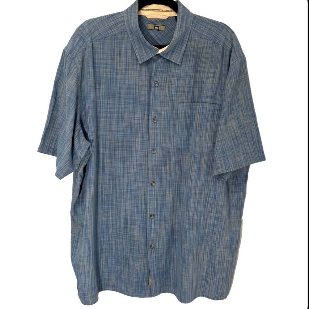 REI Mens Short Sleeve Button Down Shirt Outdoors Hiking Polynosic Blend Size XL